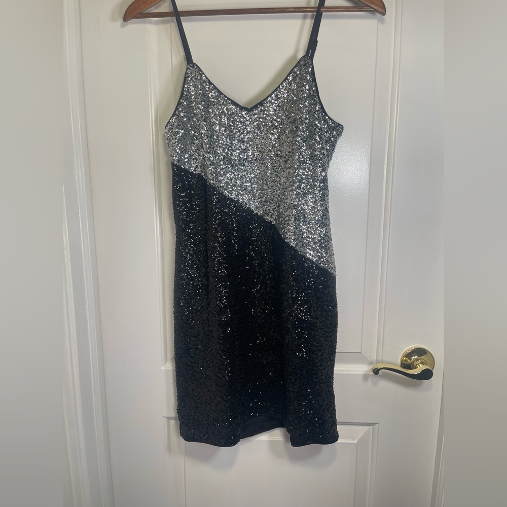 Express Black and Silver Sequin Mini Dress